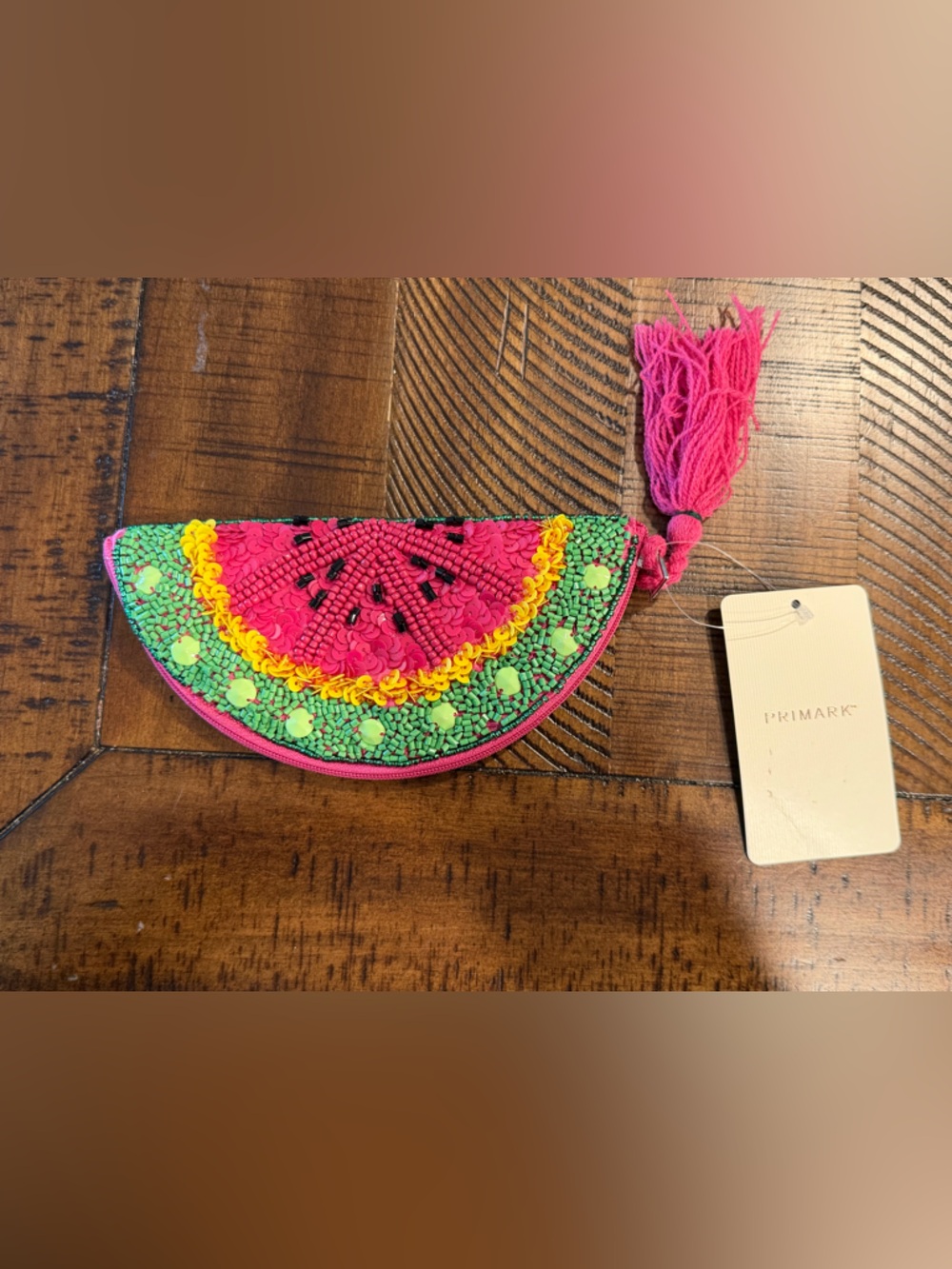 Primark Pink & Green Watermelon Slice Beaded Coin Purse with Tassel